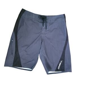 O'Neill Men's Boardshorts Gray/Black Y2K Pinstripe Size 32 Swim Surf